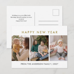 Modern minimaliste 3-Foto-Collage Neujahr Feiertagspostkarte