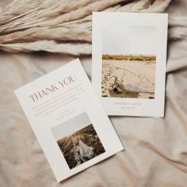 Modern Minimalistic 2-Photo Beige Wedding Dankeskarte