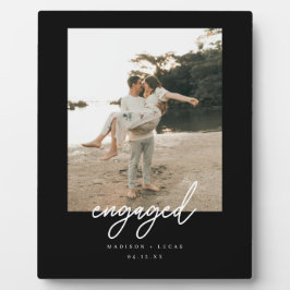 Modern Minimalistic Black Script "Engaged" Photo Fotoplatte