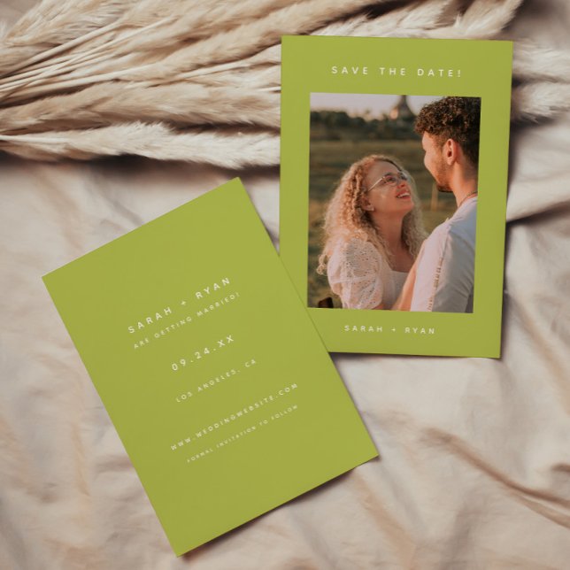 Modern Minimalistic Photo Lime Green Wedding Save The Date (Von Creator hochgeladen)