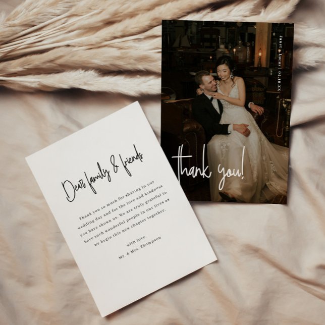 Modern Minimalistic Script Full Photo Wedding Dankeskarte (Von Creator hochgeladen)