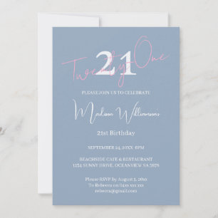 Modern Minimalistisch 21. Rosa Blau Geburtstag Einladung