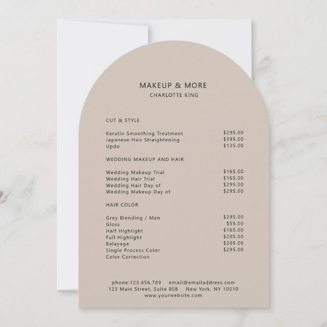 Modern, minimalistisch, beige-braun, Salon-Preisli Einladung (Vorderseite)