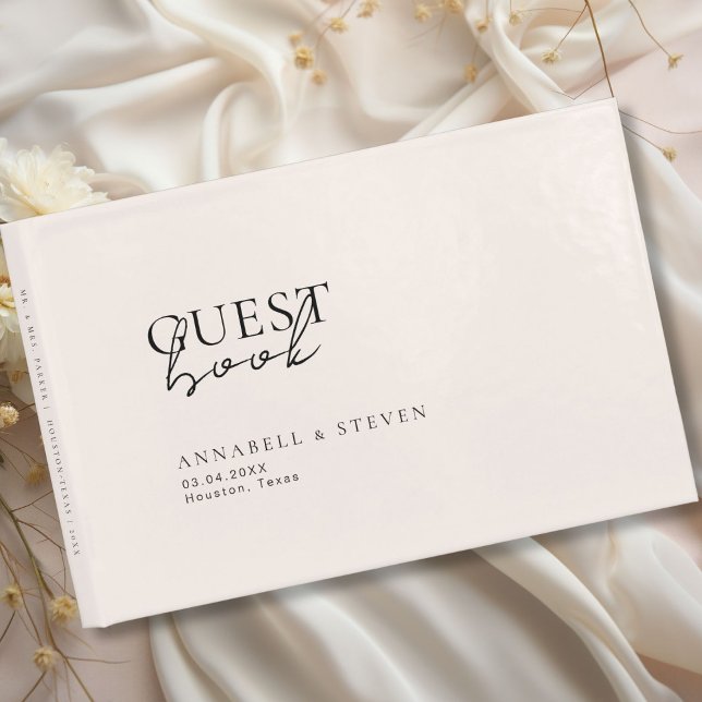 Modern, minimalistisch, beige, Hochzeit Gästebuch (Modern, Minimal, Beige, Wedding Guest Book, personalized with your names and date.)