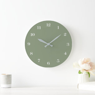 Modern Minimalistisch Chic Sage Green und White Große Wanduhr
