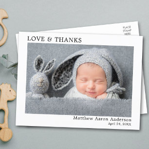 Modern Minimalistisch Einfache Liebe und Dank Baby Postkarte