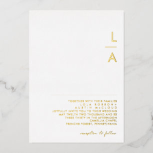 Modern Minimalistisch   Gold Monogramm Echte Hochz Folieneinladung