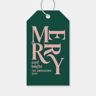 Modern minimalistisch grünes Rosa Weihnachten Geschenkanhänger