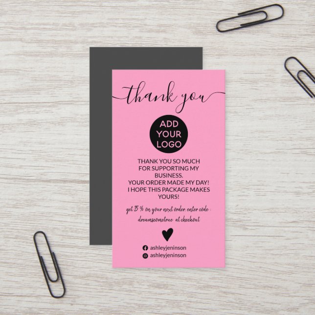 Modern minimalistisch hellrosa Ordnung Vielen Dank Visitenkarte (Vorderseite/Rückseite Beispiel)