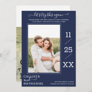 Modern Minimalistisch Navy Blue Foto Monogram Save The Date