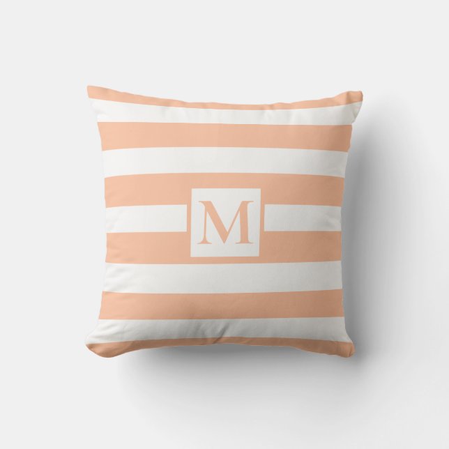 Modern minimalistisch orange-weiße Streifen monogr Kissen (Vorderseite)