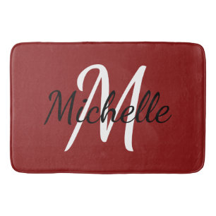 Modern Minimalistisch Red Monogram Name + Initial Badematte