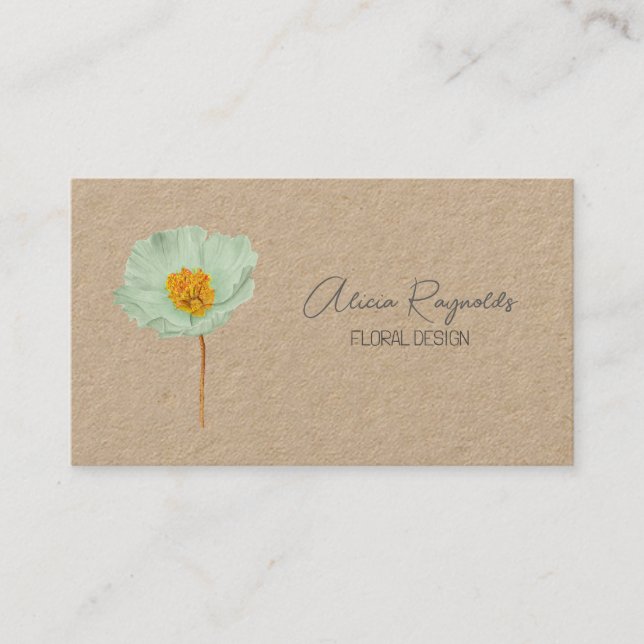 Modern minimalistisch rustikale Kraft Blumenmohn Visitenkarte (Vorderseite)