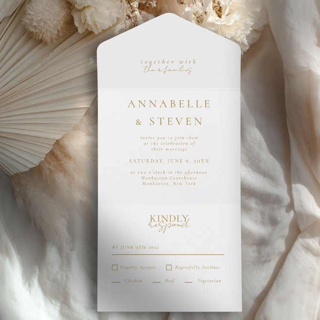 Modern, minimalistisch, weiß, Hochzeit All In One Einladung (Modern, Minimal, White & Copper, Wedding All In One Invitation)
