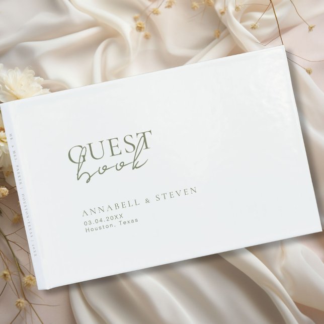 Modern, minimalistisch, weiß, Hochzeit Gästebuch (Modern, Minimal, White, Wedding Guest Book, personalized with your names and date.)