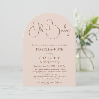 Modern-minimalistische Babyparty | Puderrosé Einladung