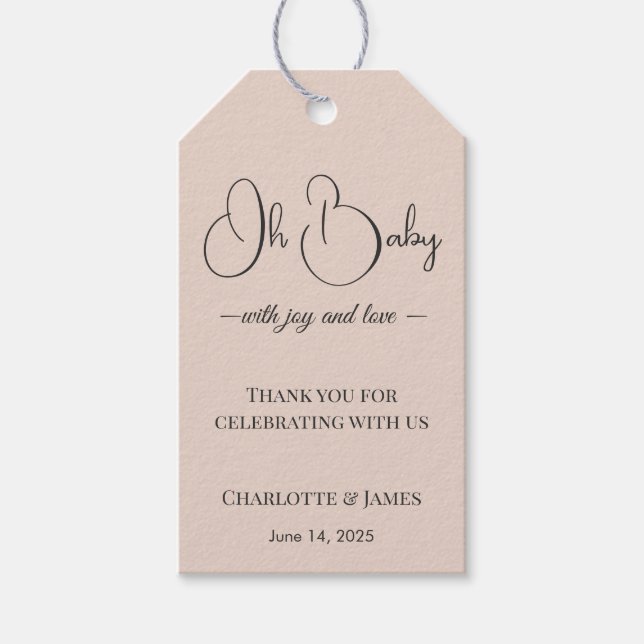 Modern-minimalistische Babyparty | Puderrosé Geschenkanhänger (Vorderseite)