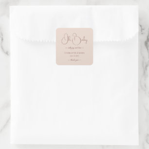 Modern-minimalistische Babyparty Puderrosé Quadratischer Aufkleber
