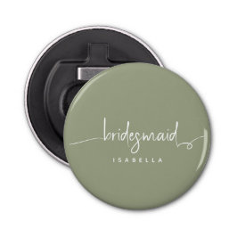Modern Minimalistische Bridesmaid Script Sage Gree Flaschenöffner