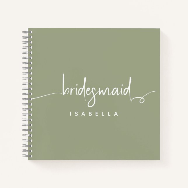 Modern Minimalistische Bridesmaid Script Sage Gree Notizbuch (Vorderseite)