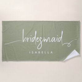 Modern Minimalistische Bridesmaid Script Sage Gree Strandtuch