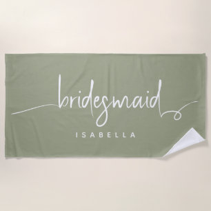 Modern Minimalistische Bridesmaid Script Sage Gree Strandtuch