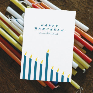 Modern-minimalistische Chanukka-Kerze weiß & türki Feiertagskarte
