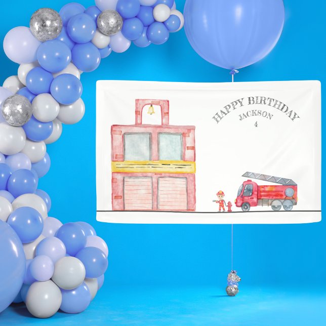 Modern Minimalistische Geburtstagsparty Banner (Modern Minimalist Fireman birthday Party Banner for boy firefighter birthday party)