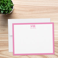 Modern Minimalistische Monogram Pink Border Note C
