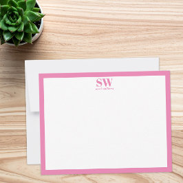 Modern Minimalistische Monogram Pink Border Note C Mitteilungskarte