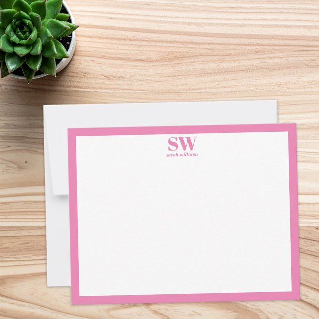 Modern Minimalistische Monogram Pink Border Note C Mitteilungskarte (Von Creator hochgeladen)