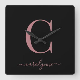 Modern Minimalistische Rose Gold Monogram Script N Quadratische Wanduhr