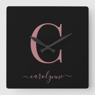 Modern Minimalistische Rose Gold Monogram Script N Quadratische Wanduhr