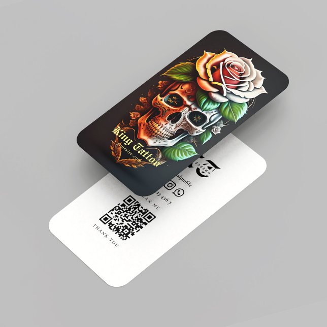 Modern Minimalistische Tattoo Artist Skull Monogra Visitenkarte (Minimalist Tattoo Artist Qr Code Business Card
)