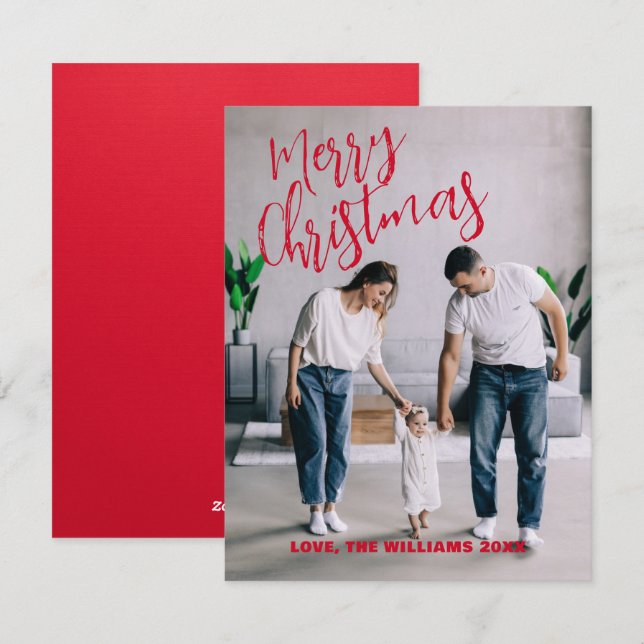 Modern Minimalistische Weihnachtsfamilienfotokarte Feiertagskarte (Vorne/Hinten)