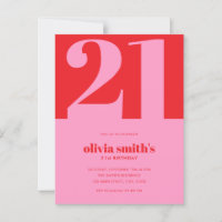 Modern minimalistischer 21. Geburtstag in Rosa Rot
