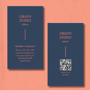 Modern minimalistischer blauer orangefarbener QR-C Visitenkarte