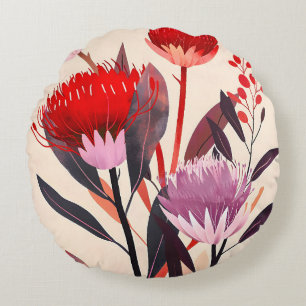 Modern minimalistischer Boho-Blumen-Botanik Rundes Kissen