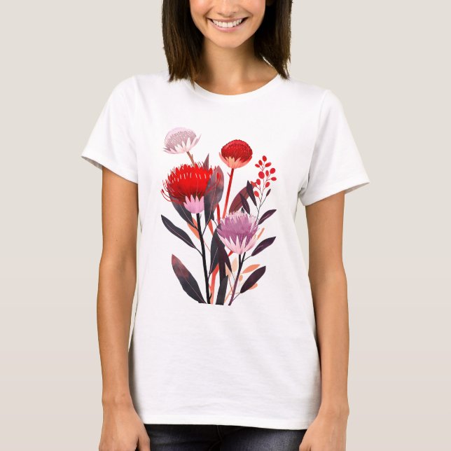 Modern minimalistischer Boho-Blumen-Botanik T-Shirt (Vorderseite)
