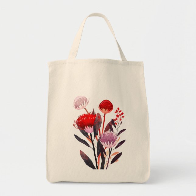 Modern minimalistischer Boho-Blumen-Botanik Tragetasche (Vorne)