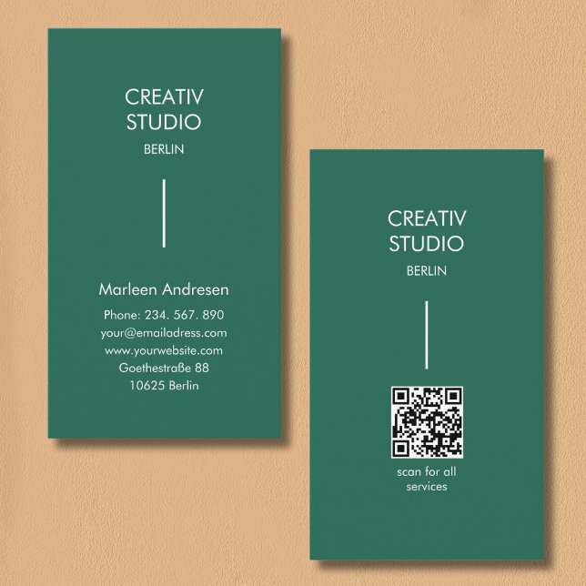 Modern minimalistischer grüner weißer QR-Code Visitenkarte (Modern Minimalist Green White QR Code Business Card)