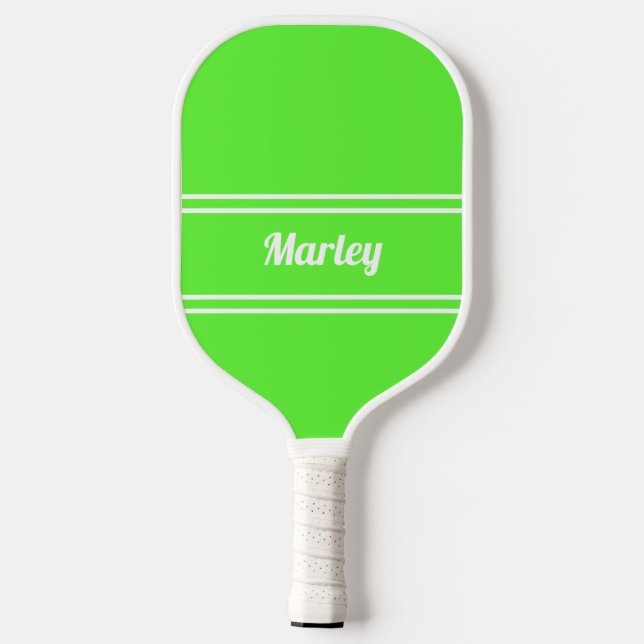 Modern Minimalistischer Monogramm Name Cool Grüne  Pickleball Schläger (Rückseite)