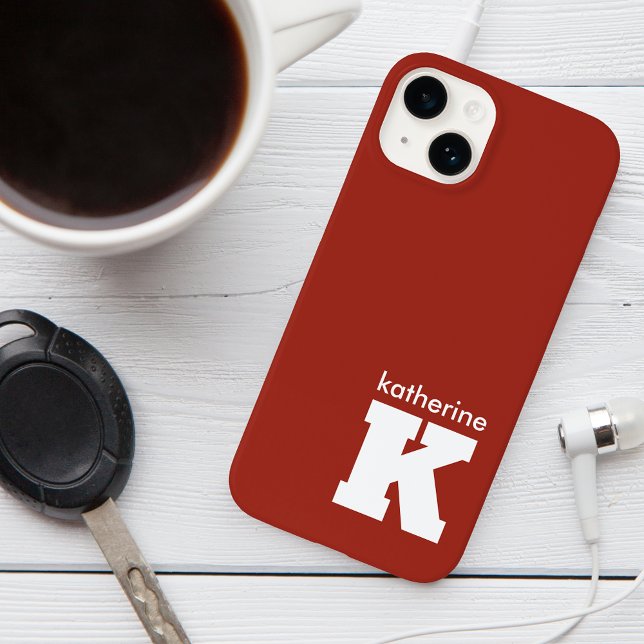 Modern Minimalistischer Ruby Red Monogram Name Ini Case-Mate iPhone Hülle (Von Creator hochgeladen)