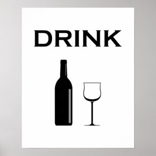 Modern minimalistischer Weinflasche & TRINKEN-Typo Poster