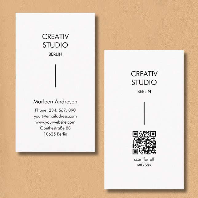 Modern minimalistischer weißer schwarzer QR-Code Visitenkarte (Modern Minimalist White Black QR Code Business Card)