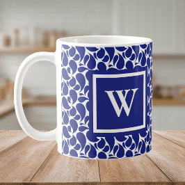 Modern-minimalistisches blau-weißes Paisley-Monogr Kaffeetasse