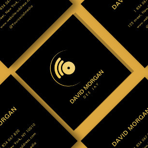 Modern Minimalistisches DJ-Black & Gold-Logo Quadratische Visitenkarte