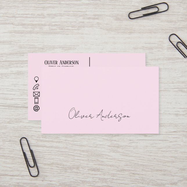 Modern minimalistisches, hellrosa Kontaktlogo Visitenkarte (Vorderseite/Rückseite Beispiel)