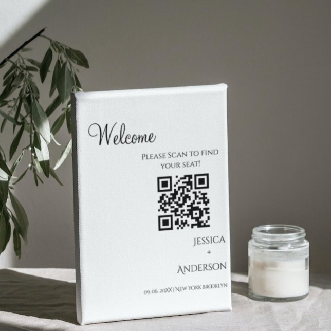 MODERN minimalistisches Hochzeitssitzdiagramm Qr C Sockelschild (Von Creator hochgeladen)