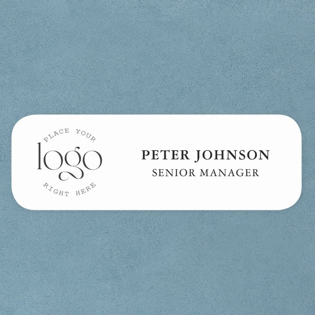 Modern Minimalistisches Logo in Schwarz und Weiß Namensschild (add your own logo personalized business name tag)